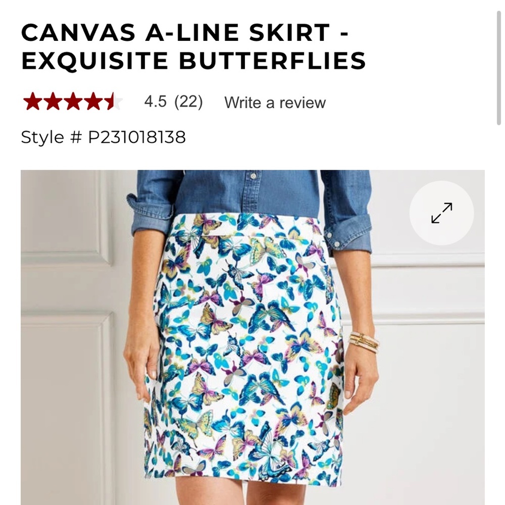 Talbots canvas butterfly skirt. A-line lined skirt 12P. Super cute & new w/tags